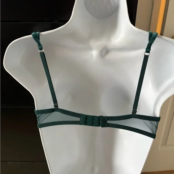 Lace and Velvet Strappy Open Cup Bra in Deep Teal - Picture 2 of 3